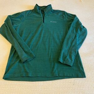 Columbia Jacket Men Large Green Grid Fleece 1/4 Zip Pullover Hiking Ski Outdoors